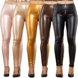 Shascullfites Melody High Waist Faux Pu Leather Pants Scrunch Bum Leather Leggings with Zipper Ring Wet Look Night Club Wear
