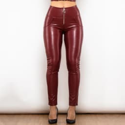 Shascullfites Melody High Waist Faux Pu Leather Pants Scrunch Bum Leather Leggings with Zipper Ring Wet Look Night Club Wear