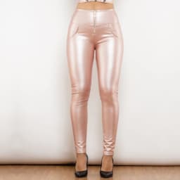 Shascullfites Melody High Waist Faux Pu Leather Pants Scrunch Bum Leather Leggings with Zipper Ring Wet Look Night Club Wear