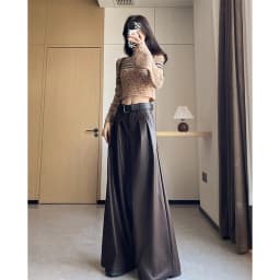 MEXZT Black Pu Leather Wide Leg Pants Women Streetwear Belt Baggy Red Suit Pants Winter Harajuku Korean Casual Straight Trousers