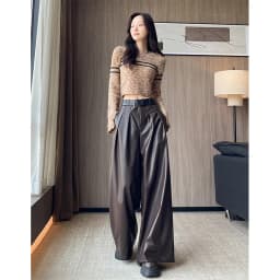 MEXZT Black Pu Leather Wide Leg Pants Women Streetwear Belt Baggy Red Suit Pants Winter Harajuku Korean Casual Straight Trousers
