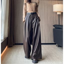 MEXZT Black Pu Leather Wide Leg Pants Women Streetwear Belt Baggy Red Suit Pants Winter Harajuku Korean Casual Straight Trousers