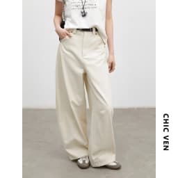 CHIC VEN Fashion Women Pants Solid Loose Casual High Waisted Ladies Wide Leg Trousers Cotton Spring Summer 2026