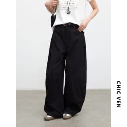 CHIC VEN Fashion Women Pants Solid Loose Casual High Waisted Ladies Wide Leg Trousers Cotton Spring Summer 2026