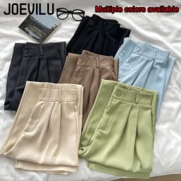 JOEVILU Women's High Waist Straight Ankle Pants Summer Minimalist Office Pants Fluid Silky Tapered Trouser Multi Options Clothes