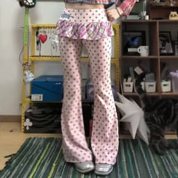 Y2K Girl's Star Print Flared Pants Thin Female Model Fashionable Casual Trousers Low Waist Polyester Fiber Wear Resistant