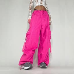 Streetwear Parachute Hot Pink Cargo Pants Hip Hop Techwear High Waist Jogger Pants Women Baggy Casual Korean Punk Trousers