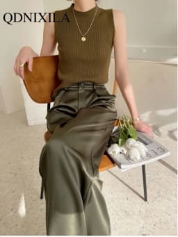 Summer Autumn Women's Pants Loose Classic Black Straight High Waist Casual Korean Silk Satin Wide Leg Trousers for Women Pants