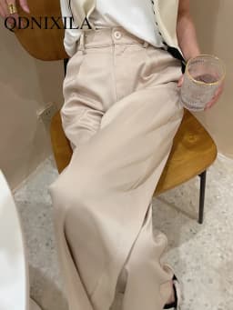 Summer Autumn Women's Pants Loose Classic Black Straight High Waist Casual Korean Silk Satin Wide Leg Trousers for Women Pants