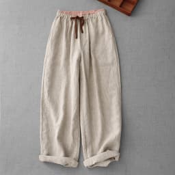Cotton and Linen Color Blocking High-Waisted Wide-Legged Pants Female Summer New Korean Version of the Loose Temperament Casual
