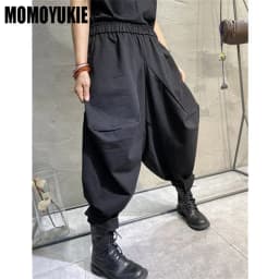 New Spring Ladies Streetwear Trend Elastic High Waist Solid Color All-matched Casual Loose Wide Leg Haren Pants Hip-hop Style