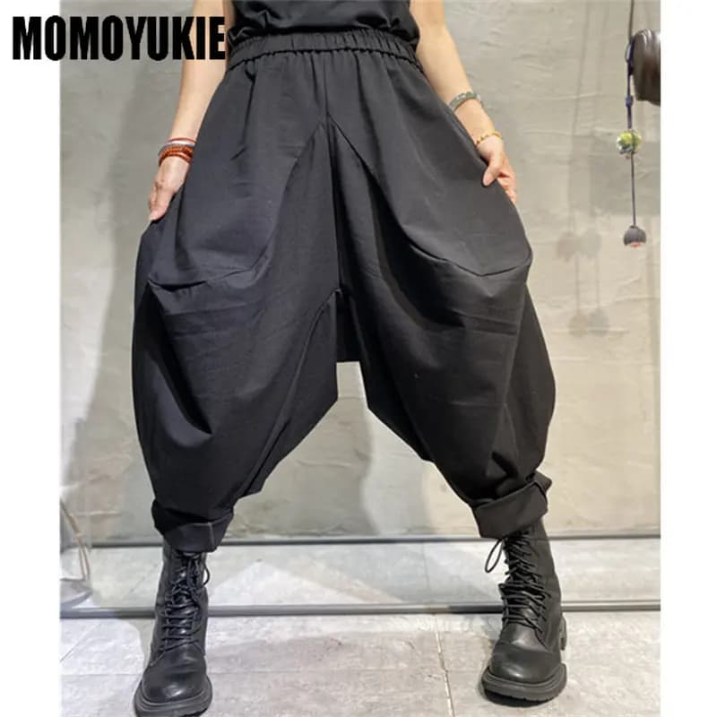 New Spring Ladies Streetwear Trend Elastic High Waist Solid Color All-matched Casual Loose Wide Leg Haren Pants Hip-hop Style