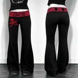 Y2K Women Low Rise Flare Pants Red Fold Waist Gothic Bell Bottom Sweatpants Emo Alt Dark Casual Streetwear Long Trousers
