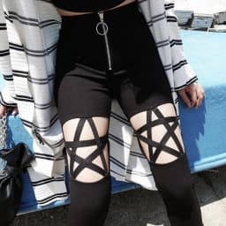 [You're My Secret] Hollow Out Pants Goth Sexy Pentagram Y2K Harajuku Grunge Black High Waist Elastic Trousers Punk Zipper Pants