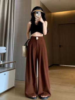 High Waist Suit Wide Leg Women's Full Pants Buttons Spring Summer Female Elegant Minimalism Straight Loose Trousers 2024 New