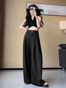 High Waist Suit Wide Leg Women's Full Pants Buttons Spring Summer Female Elegant Minimalism Straight Loose Trousers 2024 New