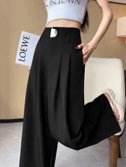High Waist Suit Wide Leg Women's Full Pants Buttons Spring Summer Female Elegant Minimalism Straight Loose Trousers 2024 New