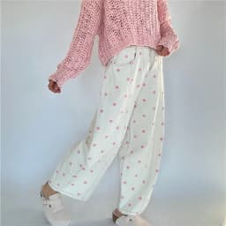 Y2K Polka Dot Jeans Women Vintage Stretch Wide Leg Denim Pants Casual Distressed Baggy Boyfriend Jeans with Pockets