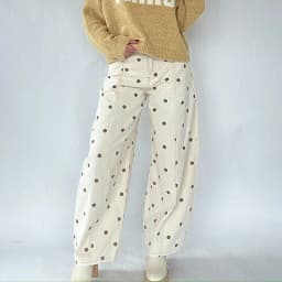 Y2K Polka Dot Jeans Women Vintage Stretch Wide Leg Denim Pants Casual Distressed Baggy Boyfriend Jeans with Pockets