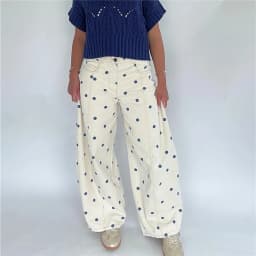 Y2K Polka Dot Jeans Women Vintage Stretch Wide Leg Denim Pants Casual Distressed Baggy Boyfriend Jeans with Pockets