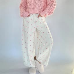 Y2K Polka Dot Jeans Women Vintage Stretch Wide Leg Denim Pants Casual Distressed Baggy Boyfriend Jeans with Pockets