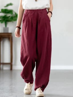 Johnature Women Loose Cotton Linen Casual Pants Solid Color Elastic Waist Lantern Pants 2025 Spring New Female Trousers