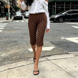 Y2K Vintage Polka Dot Capri Pants for Women High Waist Slim Fit Cropped Pants Trousers Elegant Ladies Casual Summer Streetwear