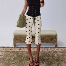 Y2K Vintage Polka Dot Capri Pants for Women High Waist Slim Fit Cropped Pants Trousers Elegant Ladies Casual Summer Streetwear