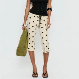 Y2K Vintage Polka Dot Capri Pants for Women High Waist Slim Fit Cropped Pants Trousers Elegant Ladies Casual Summer Streetwear