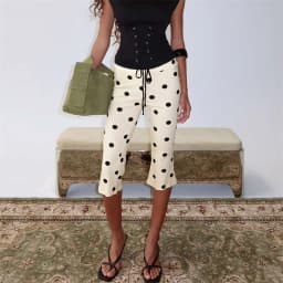 Y2K Vintage Polka Dot Capri Pants for Women High Waist Slim Fit Cropped Pants Trousers Elegant Ladies Casual Summer Streetwear
