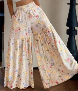 2026 Summer Fairy Floral Pants Women's High Waist Loose Thin Wide Leg Elegant Skinny Versatile Straight Pants Female  Trousers