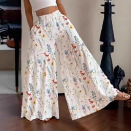 2026 Summer Fairy Floral Pants Women's High Waist Loose Thin Wide Leg Elegant Skinny Versatile Straight Pants Female  Trousers