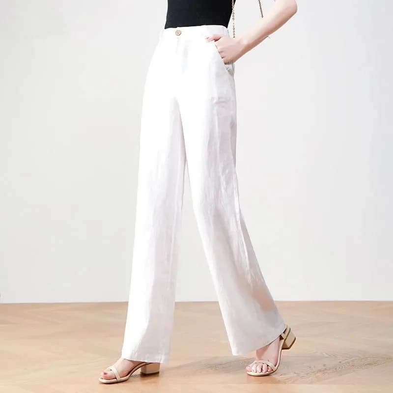 Cotton Linen Wide Leg Pants Lady New Spring Summer Thin Casual Solid Long Pants Women Elastic High Waist Loose Straight Trousers