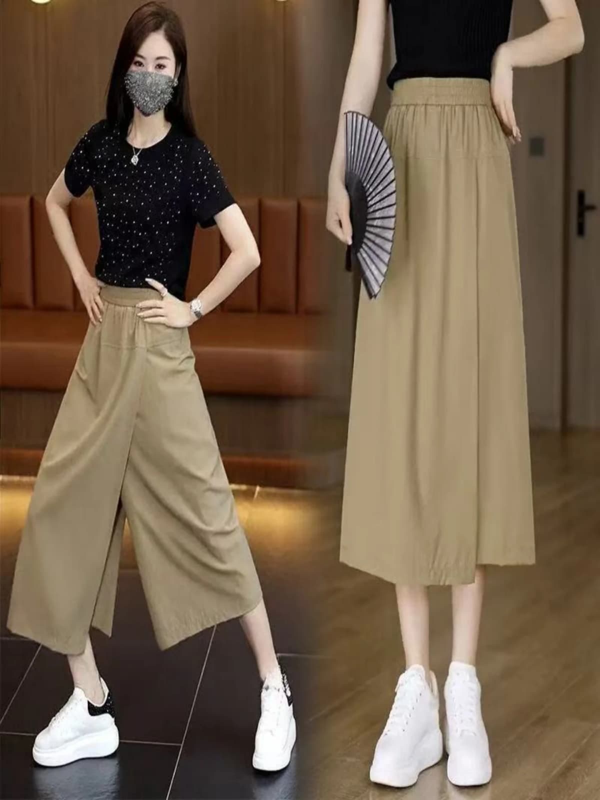 Casual High Waist Breathable Women's  Skirt Pants Summer 2026 Trendy Cool Feeling Versatile Wide Leg Skirt Pants
