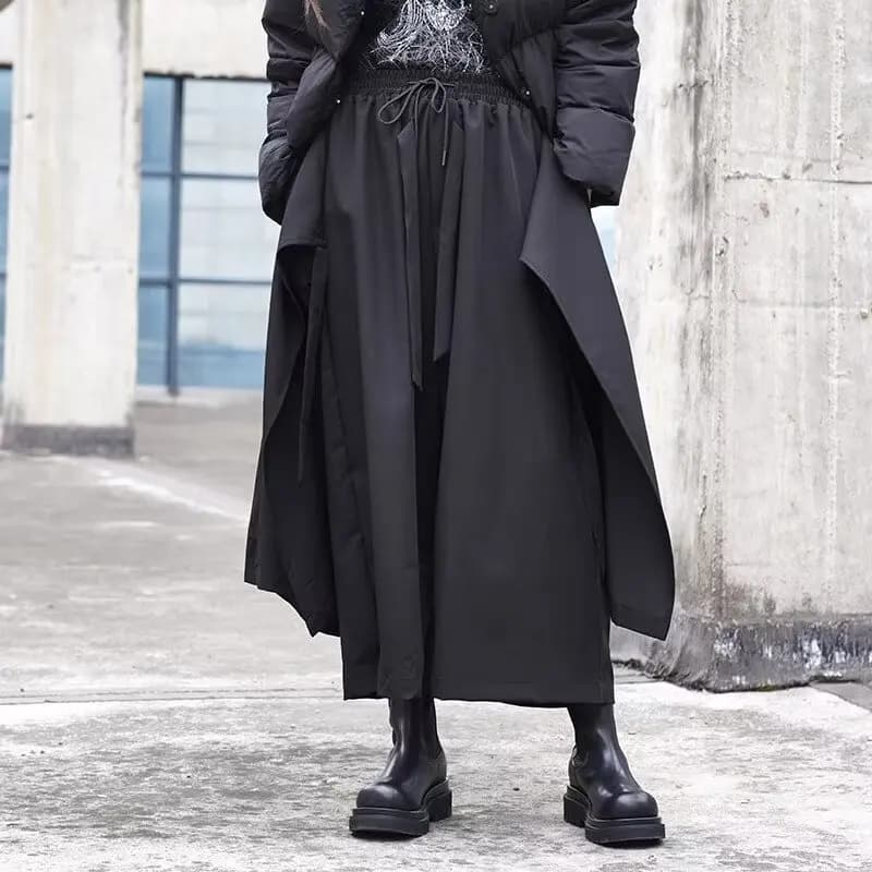 Japanese Y2k Black Hakama Pants for Women Stylish Wide-Leg Skirt Pants Baggy Casual Streetwear Party Chic Teenager Clothing