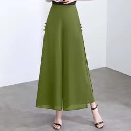 ZUZK Women Side Slit Chiffon Pants Summer Thin Elastic Waist Wide Leg Pants Chic Droop Trousers Chinese Style Nine Point Pants