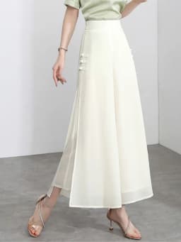 ZUZK Women Side Slit Chiffon Pants Summer Thin Elastic Waist Wide Leg Pants Chic Droop Trousers Chinese Style Nine Point Pants