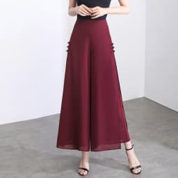 ZUZK Women Side Slit Chiffon Pants Summer Thin Elastic Waist Wide Leg Pants Chic Droop Trousers Chinese Style Nine Point Pants
