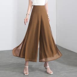 ZUZK Women Side Slit Chiffon Pants Summer Thin Elastic Waist Wide Leg Pants Chic Droop Trousers Chinese Style Nine Point Pants