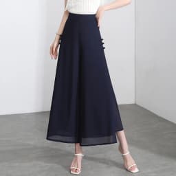 ZUZK Women Side Slit Chiffon Pants Summer Thin Elastic Waist Wide Leg Pants Chic Droop Trousers Chinese Style Nine Point Pants