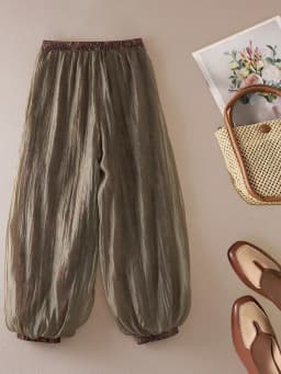 Women Boho Floral Print Pants Linen Wide Leg Vintage Female Elastic Waist Soft Comfortable Summer Fashion Casual Lantern Trouser