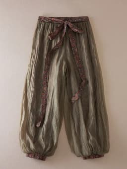 Women Boho Floral Print Pants Linen Wide Leg Vintage Female Elastic Waist Soft Comfortable Summer Fashion Casual Lantern Trouser
