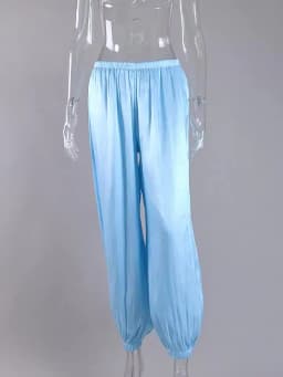 Mueyaruho 2026 Summer Autumn Women Shimmer Lantern Bloomers Pants Loose Crepe Baggy Harem Balloon Trousers Pants For Women