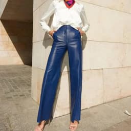 Women's Trousers Spring Fashion PU Leather Mid High Waist Lifting Hip Straight Leg Casual Women's Pants