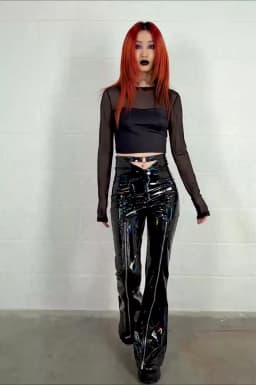Sexy Faux Latex Hollowed Out Navel Flare Pants Women High Waist Gothic Zip Patent Leather Trousers Custom Wet Look Slim Pants