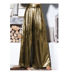 Ladies' Shiny Metallic High Waist Pleated Wide Legs Long Pants, Loose Trousers, Glitter Casual Street Fashion, Summer, 7XL