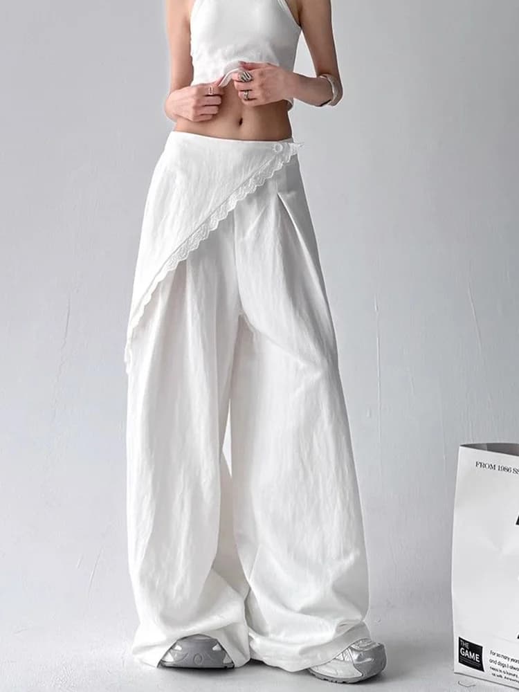 Zoki High Waist Streetwear Loose Pant Women Vintage Loose Design Wide Leg Trousers Casual All Match Summer Bf Hip Hop Pants New