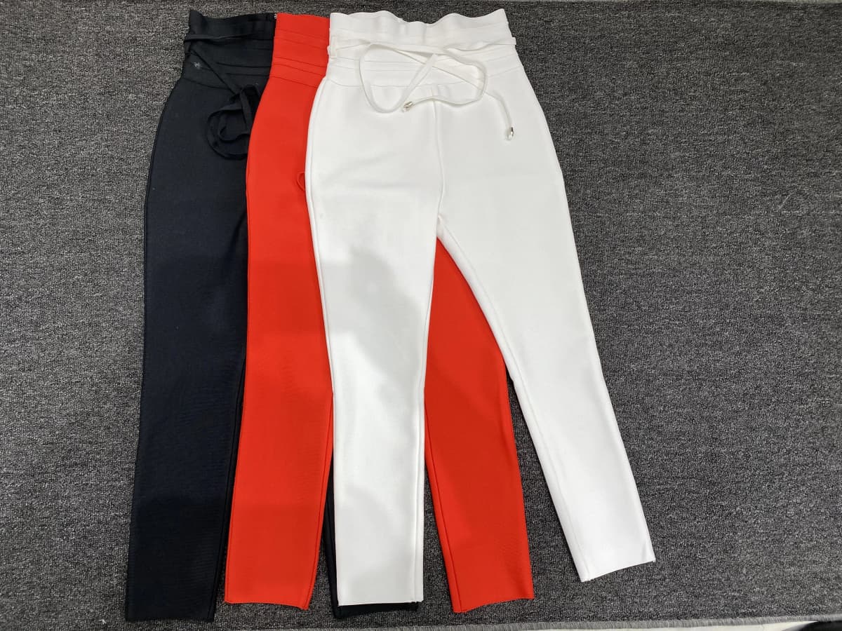 3Colors Women Knitted Bandage Pants High Waist Skinny Long Pencil Pants High Street Running Yoga Sports Joggings Trousers