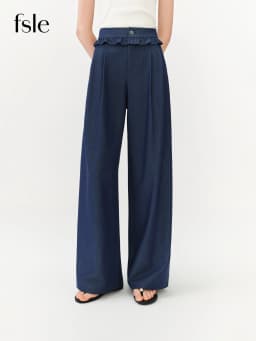 FSLE 2026 Summer Women Ruffle Trim Straight Leg Pants, High Waist Slimming Casual Trousers for Daily Commute Soft Feminine Style