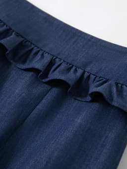 FSLE 2026 Summer Women Ruffle Trim Straight Leg Pants, High Waist Slimming Casual Trousers for Daily Commute Soft Feminine Style